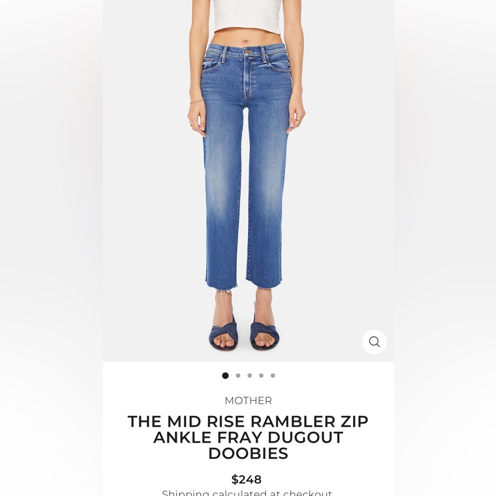 MOTHER Mid Rise Rambler Zip Ankle Fray Jeans - Blue